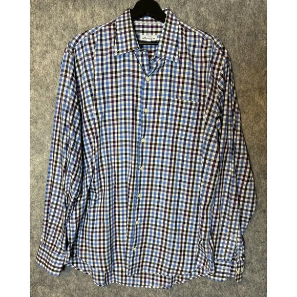 Peter Millar XL Blue White Purple Plaid Long Sleeve Button Down - Picture 1 of 6